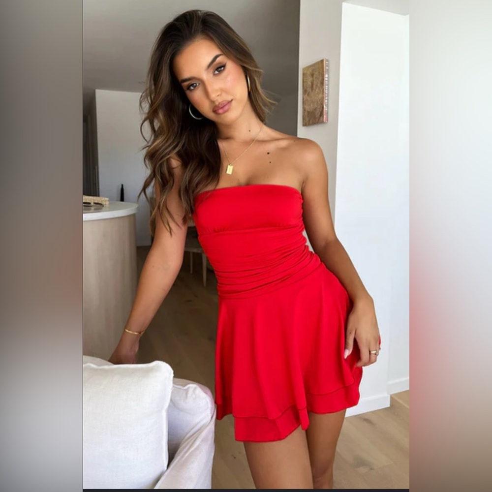 Thatssofetch Chic Strapless Red Dress - image 1